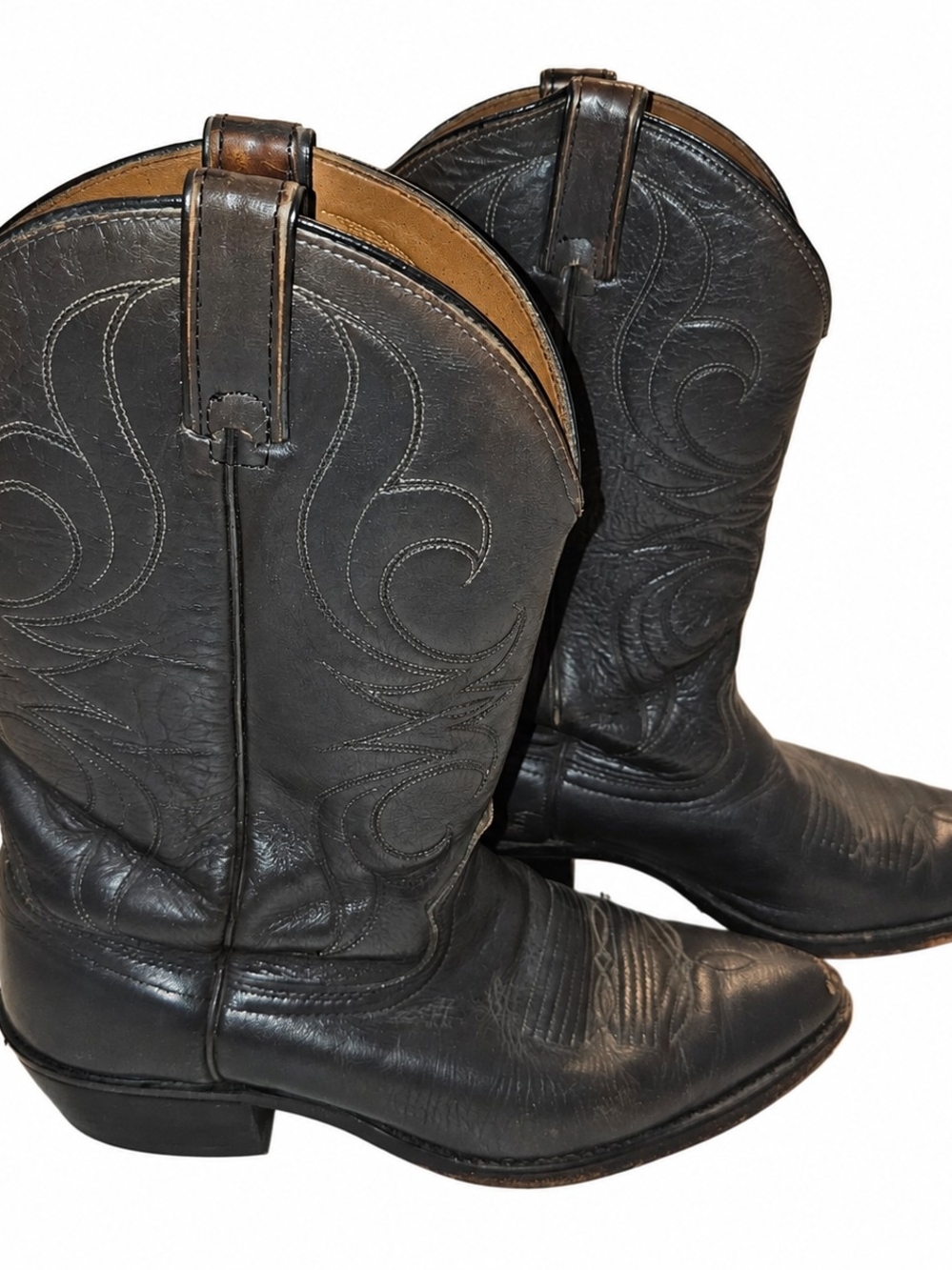 Vintage USA Made Black Leather Cowboy Boots Mens 8.5D Western